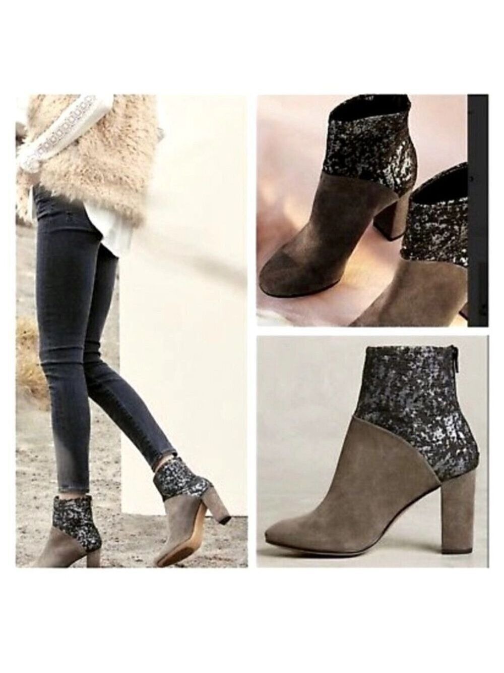 Anthropologie Cubanas Ciara Glitter Heeled Boots sz(9)